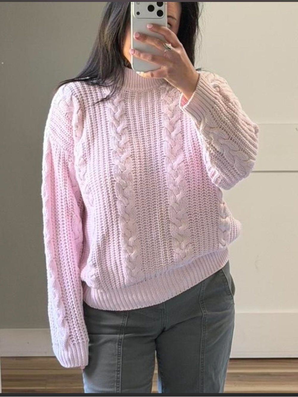 Casual Corner Pale Pink Cable Knit Turtleneck Sweater
